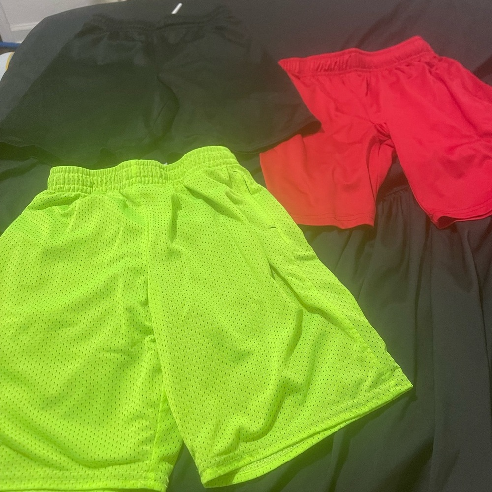 Set of Three Athletic Shorts - Black, Red, Neon Green